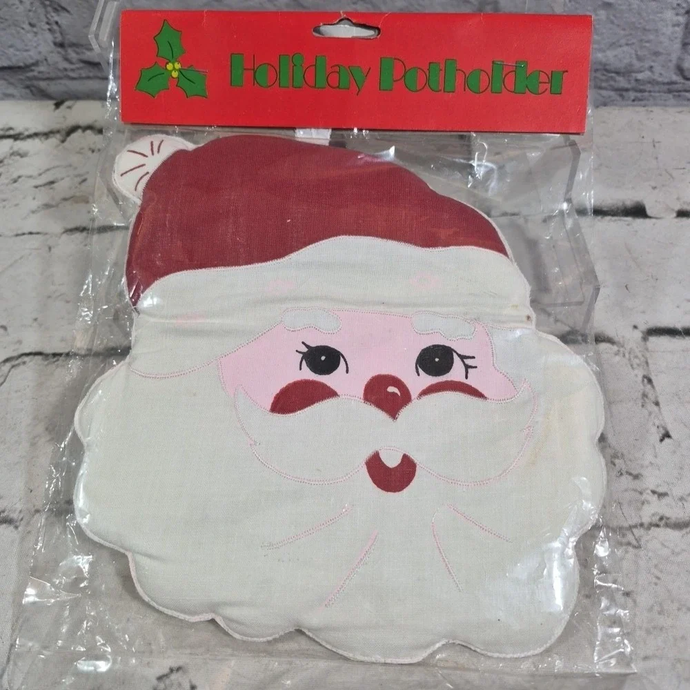 Vintage 70s Holiday Potholders Lot 2 Santa Teddy Bear Cotton Christmas Decor New